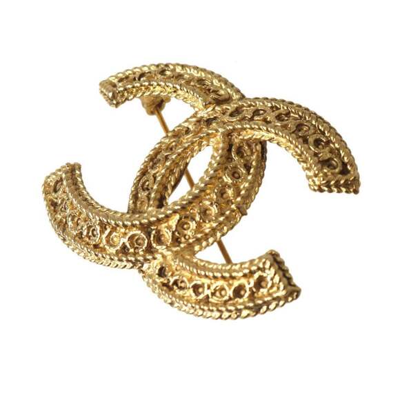 CHANEL Authentic Gold Logo Brooch